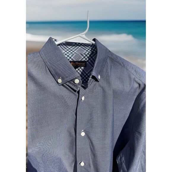 Ben Sherman Shirt Gray White Check LS Shirt Button-Down Men Med 15.5x32/33 Read - Picture 1 of 15